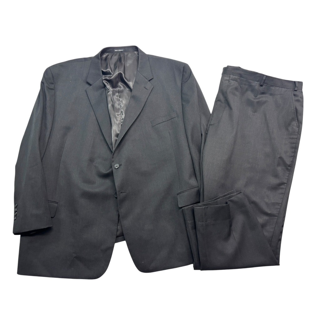 Pronto Uomo 58R 54x30 Charcoal 2pc Pant Suit 100% Wool Executive Fit Flat Front